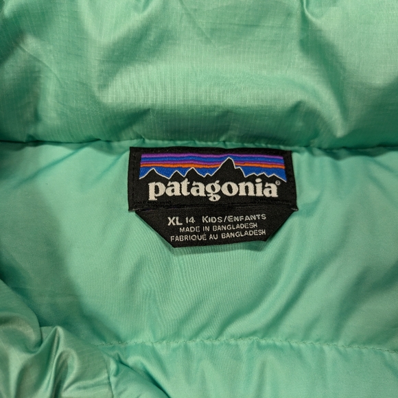 Patagonia Jacket Girls XL 14 Green Vjosa Quilted Puffer Down Sweater Full Zip  - Picture 6 of 9